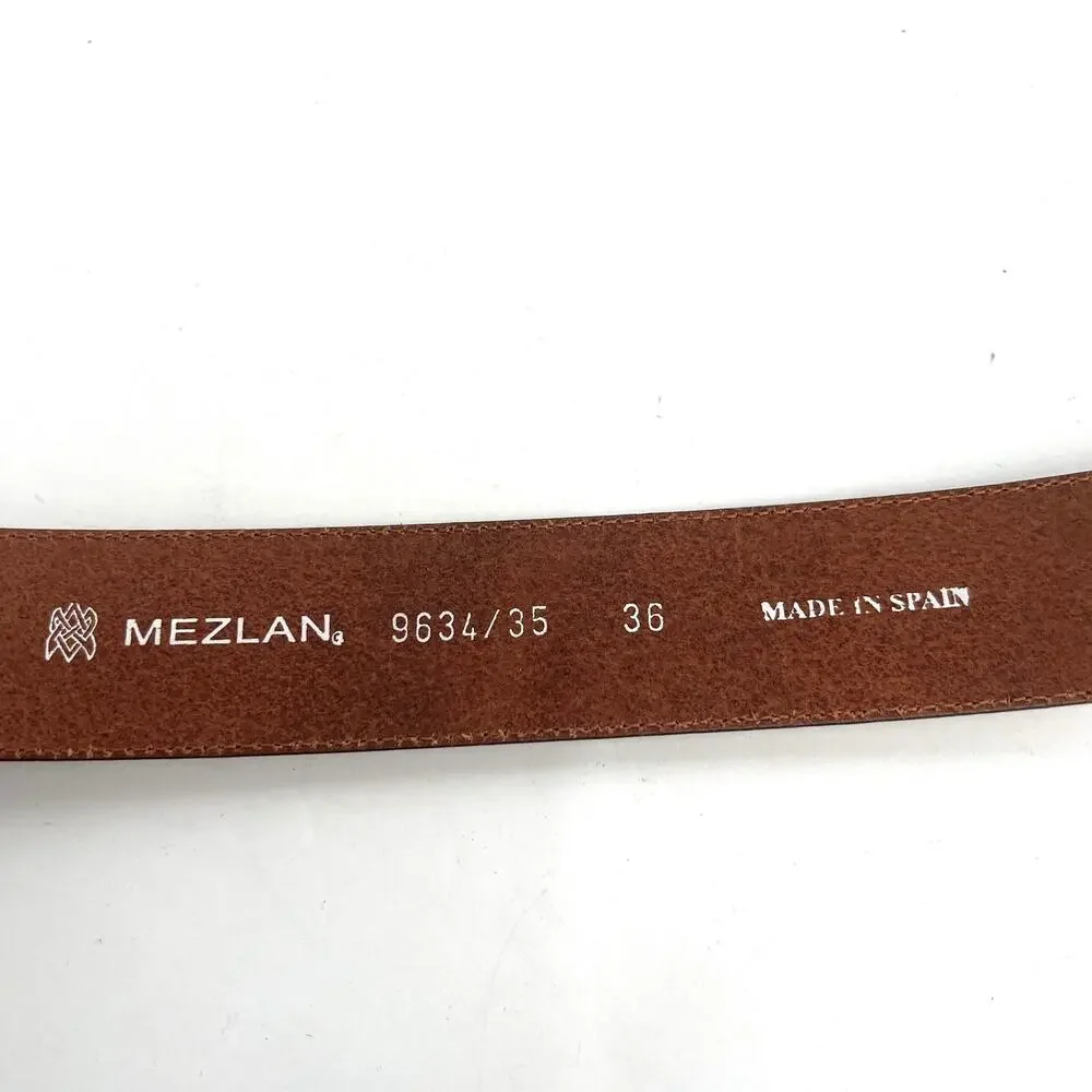 Mezlan men’s leather pewter square buckle cognac belt